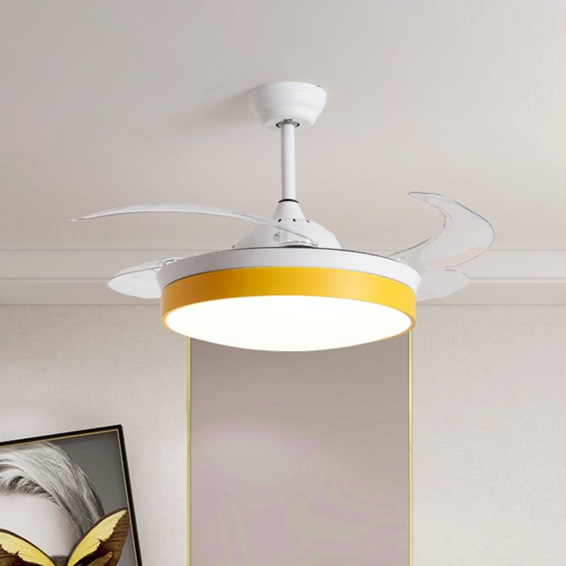 Noordse noordse trommel LED Semi Flush Ceiling Light Acryl Living Room Hangt Fan Lamp, 20 "Wijd