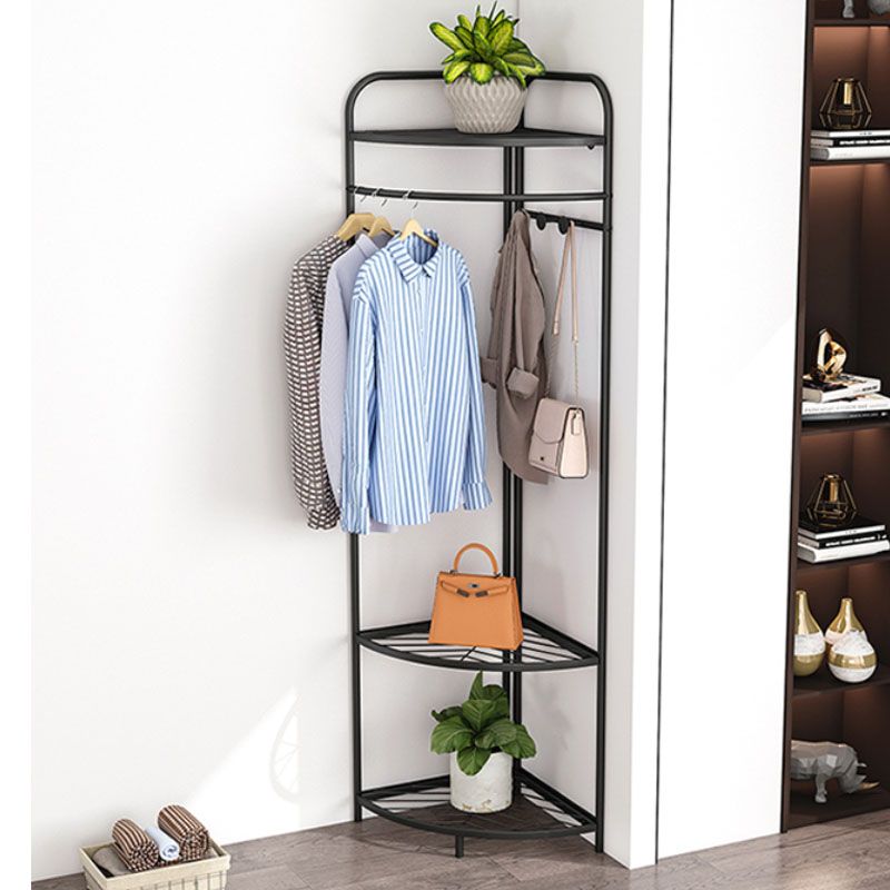 Contemporary Style Coat Hanger Multilayer Shelves Metallic Entry Coat Rack