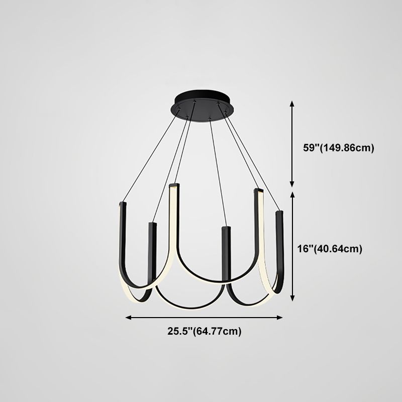 Black Geometric Chandelier Modern LED Hanging Light with Aluminum for Bedroom