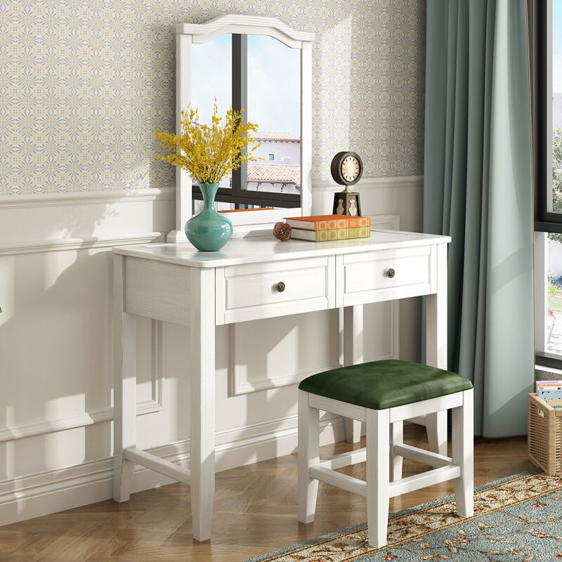 Vanity Set with 2 Storage Drawers 18.42" Wide Dresser with Mirror and Padded Stool