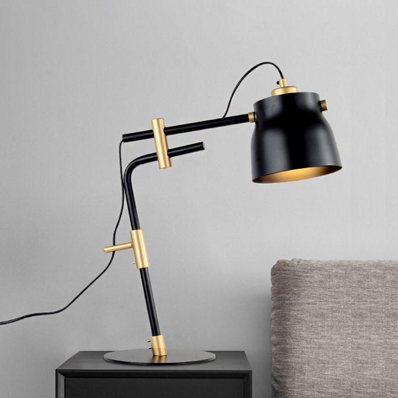 Metal Jar Shaped Night Table Lamp Modernist Single Light Black/Gold Finish Night Light with Balance Arm