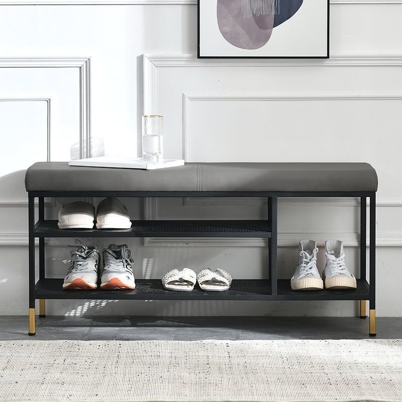 Metal Cushioned Included Bench Modern Accent Bench with Shelves