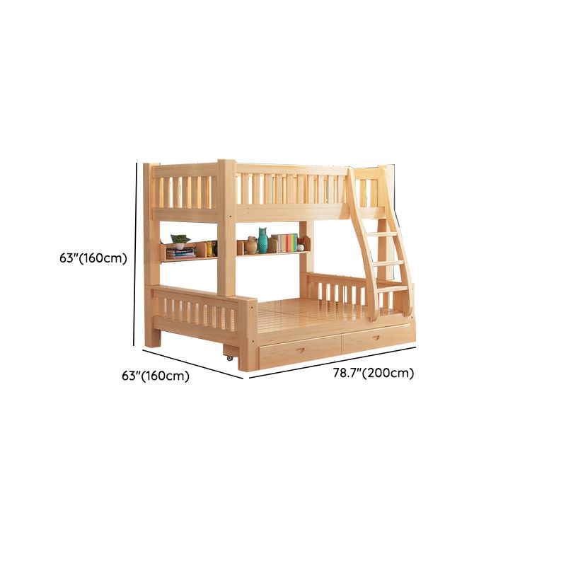 Contemporary Solid Wood Bunk Bed in Natural Kid Bed with Stairway