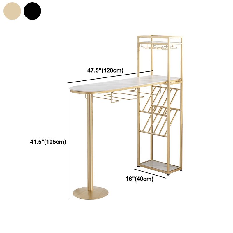 Rectangle Stone Top Bistro Table Glam Pub Table with Wine Storage