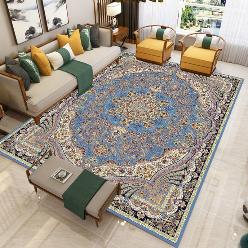 Morocco Living Room Area Carpet Tribal Pattern Polyester Area Rug Grey Non-Slip Washable Rug