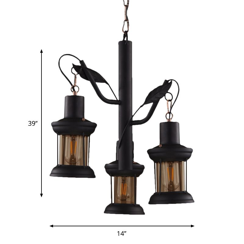 Factory Kerosene lamp druppel hanger 3 koppen helder glazen boomontwerp plafond kroonluchter in zwart