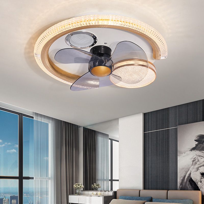 Smart Bluetooth Music Round Fan Lamp Minimalist Acrylic Bedroom Semi Flush Light in White