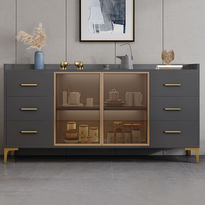 Contemporary Style Buffet Table Wood Side Board with Cabinets and Drawers