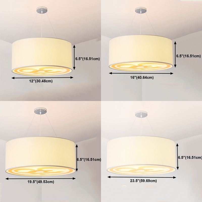 Round Shape Ceiling Lamp Tradition Iron Flush Mount with Fabric Lampshade for Balcony