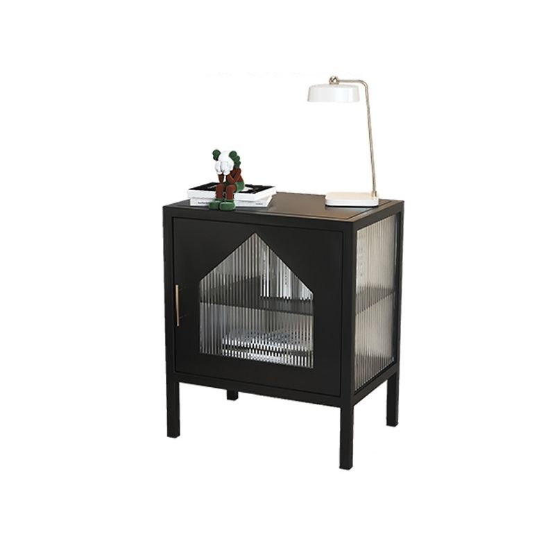 Contemporary Lower Shelf Nightstand Metal Bedside Cabinet with Glass Door for Bedroom