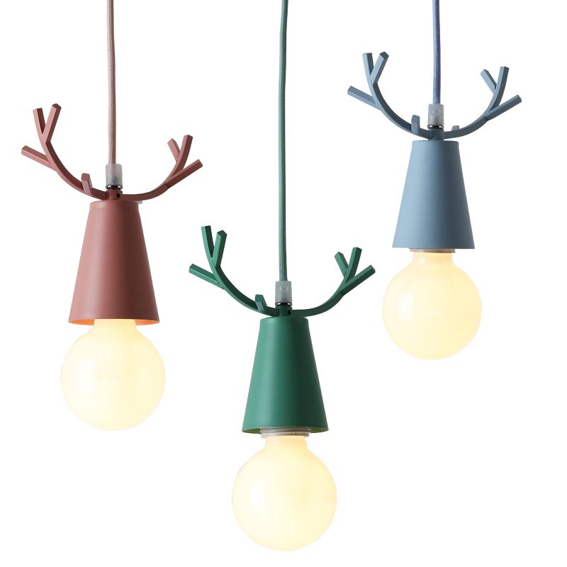 Antler Metal Pendant Lighting Nordic 1 Bulb Ceiling Hang Lamp with Open Bulb Design