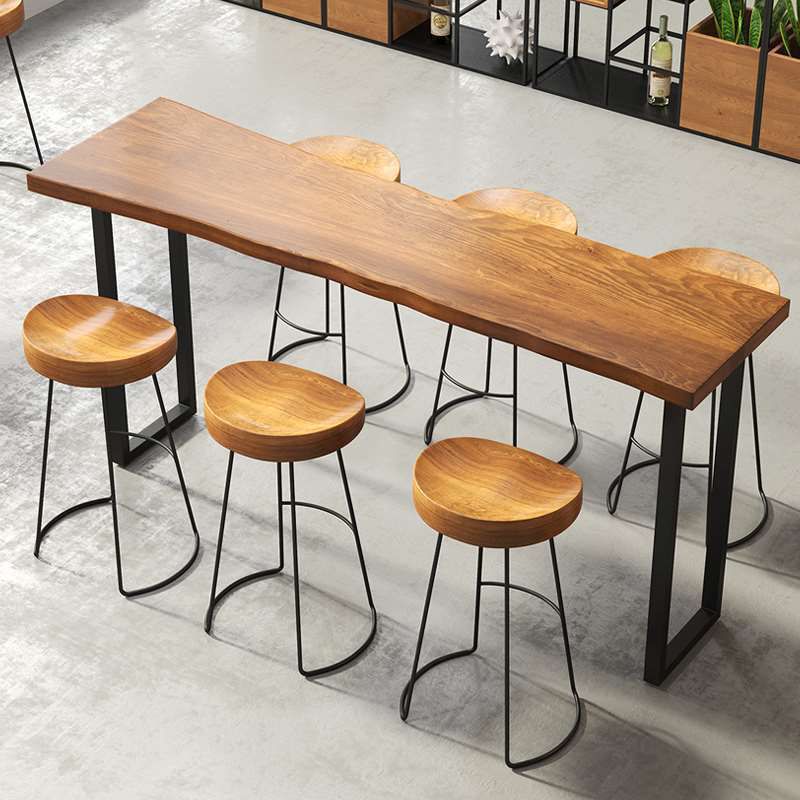 Brown Modern Style Bar Table in Solid Wood and Iron Coffee Shop Bar Table