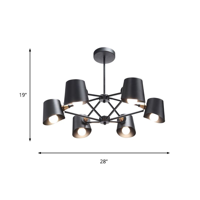 Bucket Shade Study Room Chandelier Metal 6 Lights Modern Pendant Light in Black