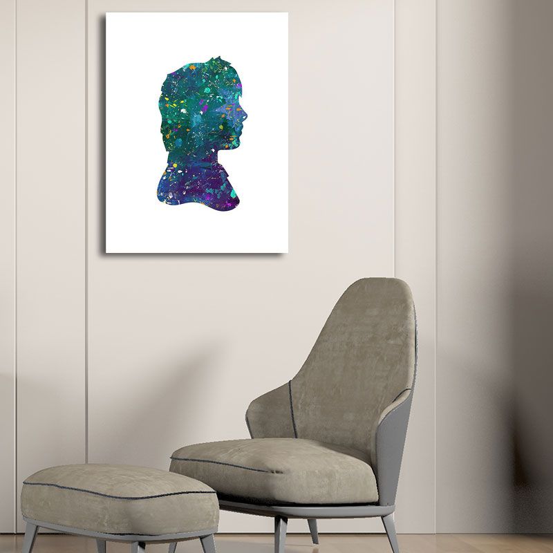 Textured Blue Wall Art Minimalism Figure Side Face Watercolor Canvas Print for Living Room