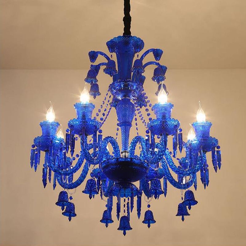 Blue Candelabra Chandelier Light Modernism 8 Heads Crystal Pendant Lighting for Living Room