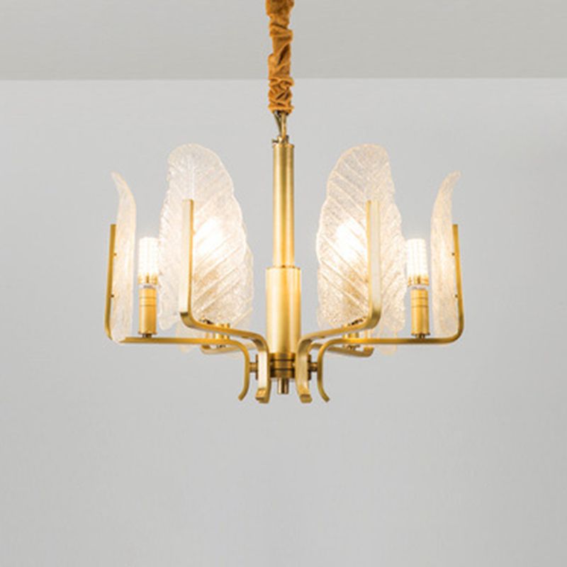 Leaf-Shaped Ceiling Lighting Postmodern Seedy Glass Gold Chandelier Light Fixture for Living Room