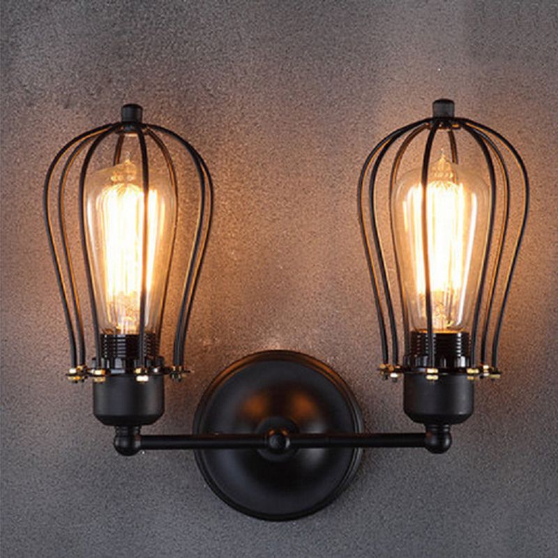 2 Lights Metal Wall Mounted Light Fixture Industrial Bulb Cage Wall Sconces Lighting Fixtures for Hall And Foyer