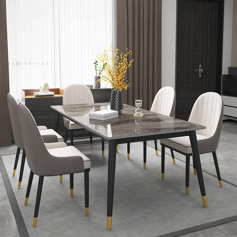 Sintered Stone Dining Table Modern Gray Dining Table with Black Frame