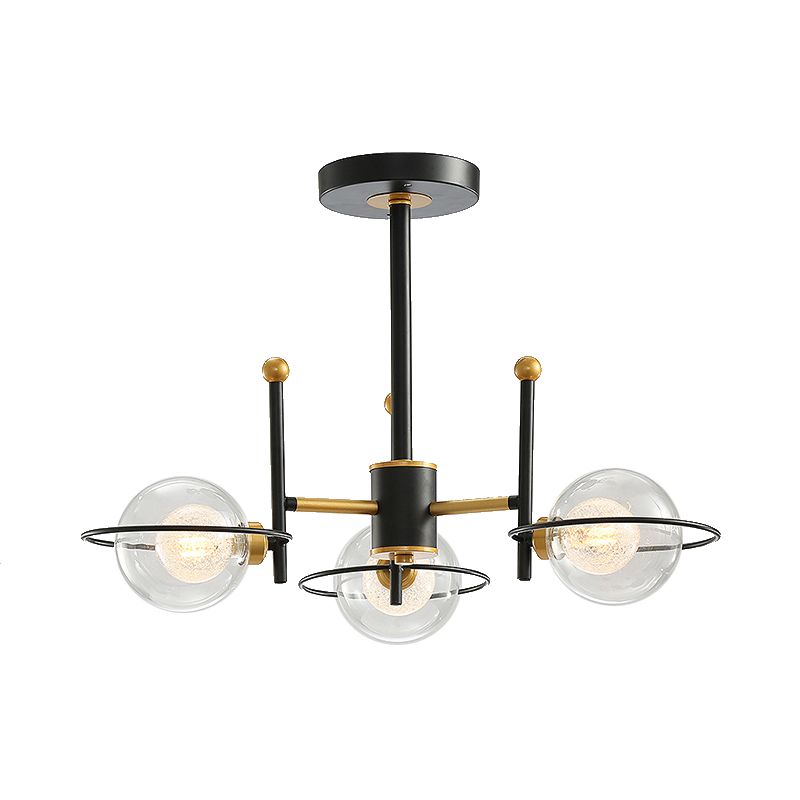 Contemporary Sphere Shade Chandelier with Ring Clear Glass Metal Suspension Light for Dining Room