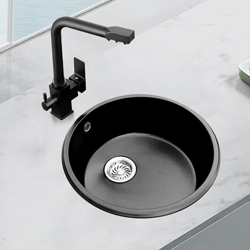 Round Single Bowl Kitchen Sink Granite Sink with Drain Strainer Kit