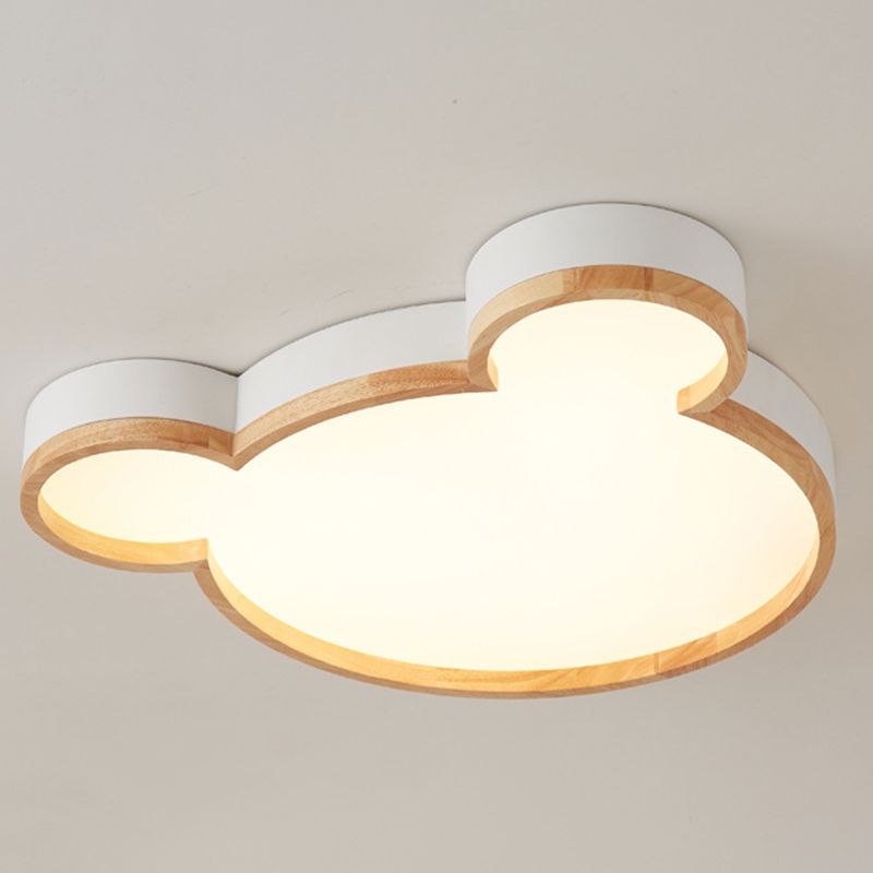 Single Modern Beige Flush Mount Lighting Wooden Ceiling Light for Bedroom