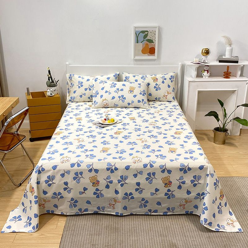 Floral Twill Bed Sheet Cotton Breathable Sheet Standard Deep Pocket Fitted Sheet