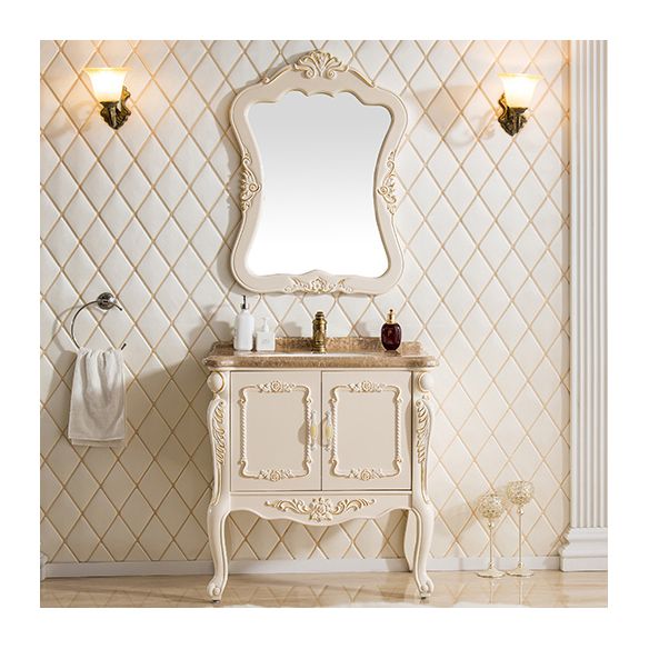 Mirror Vanity White 2 Doors Freestanding PVC Frame Oval Single Sink Bathroom Vanity