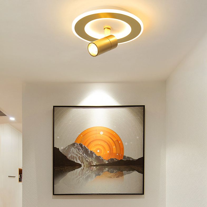 1-Light LED Semi Flush Mount in Modern Concise Style Metal Indoor Ceiling Light in Gold