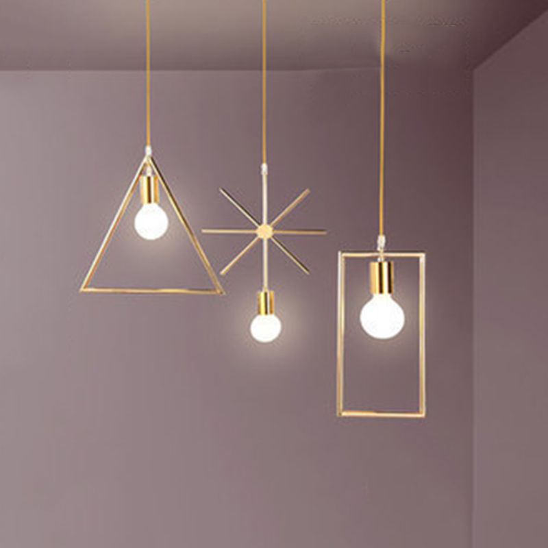 Loft Style Geometric Suspension Pendant 1-Bulb Metal Hanging Light in Gold for Dining Room