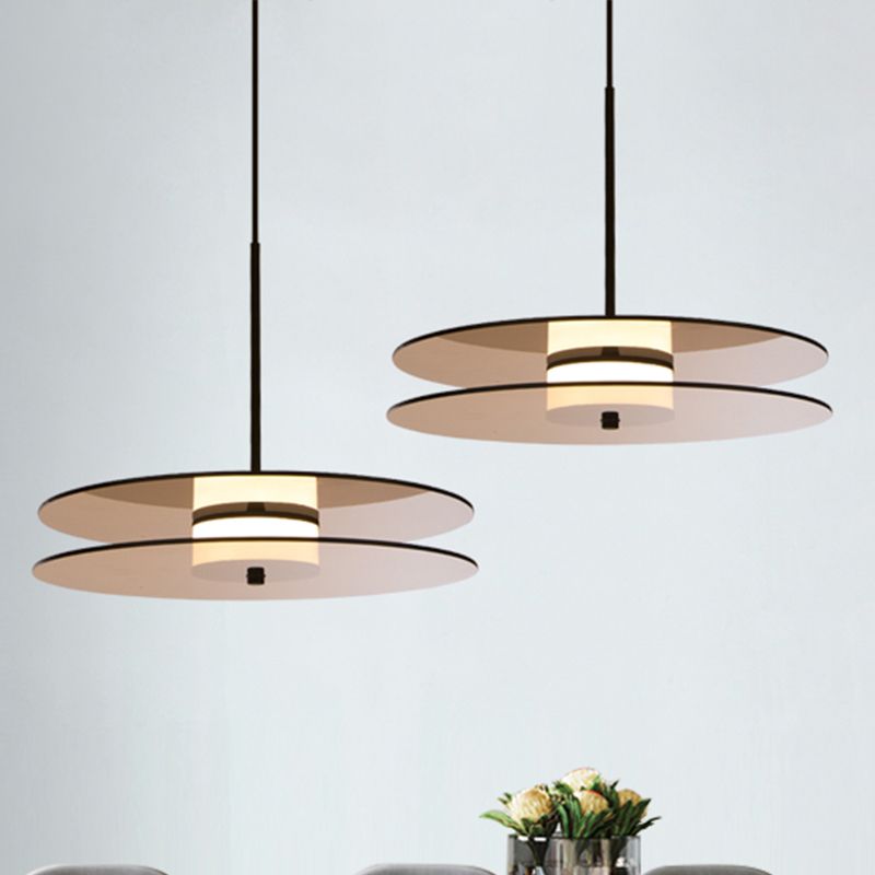 Amber Glass Disc Pendant Lighting with Horizontal/Vertical Design Modern 1 Light Led Hanging Lamp Fixture