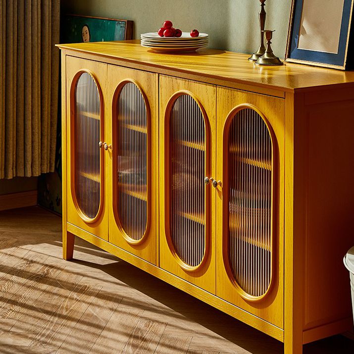 Pine Wood Living Room Sideboard Cabinet Modern Server Cabinet with Storage and Glass Door