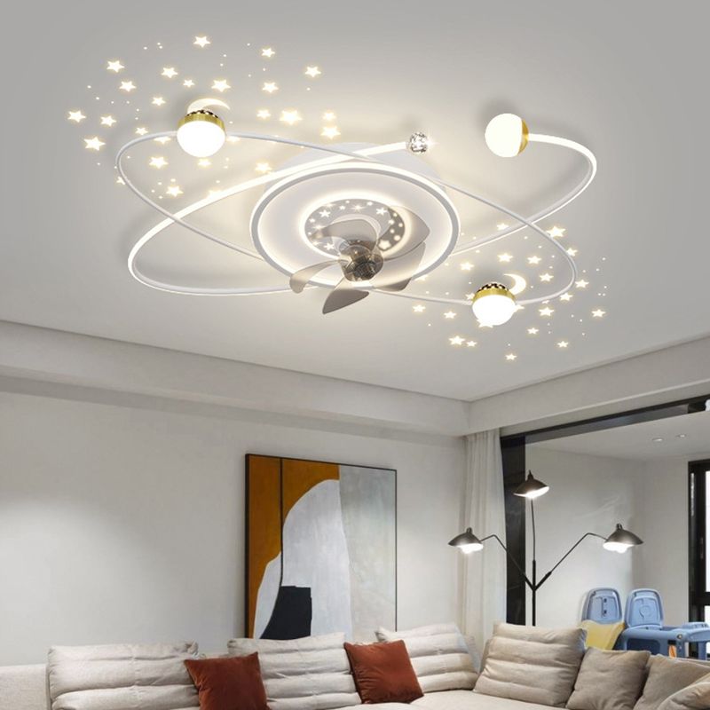 Oval Shape Metal Ceiling Fans Modern Style 8 Lights Flush Ceiling Fan