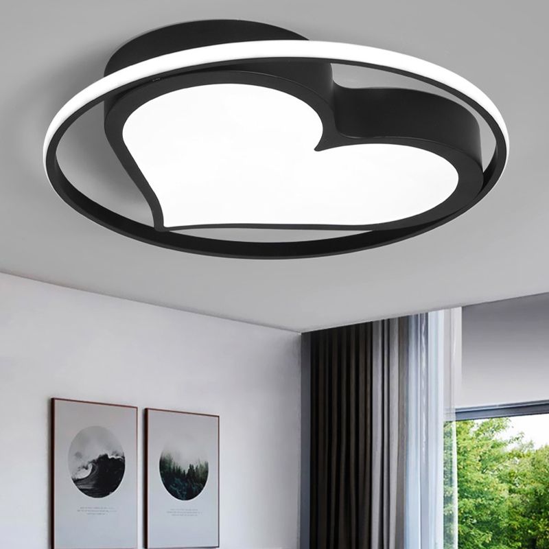 Metal Herat Shape Flush Mount Light Modern Style 2 Lights Flush Ceiling Light in Black