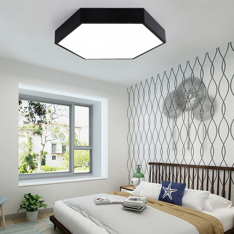 Modern Creative Hexagon LED Ceiling Light Lacquered Iron Macaron Flush Mount with Acrylic Shade