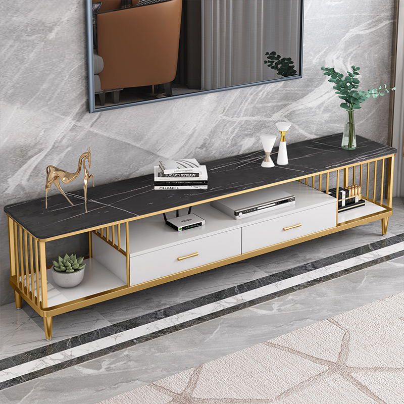 Glam TV Media Stand Stone Open Shelving TV Stand Console with Drawers