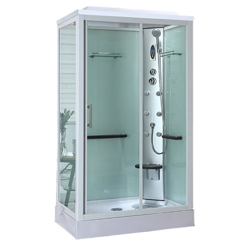 White Framed Rectangle Shower Stall Clear Tempered Glass Shower Stall