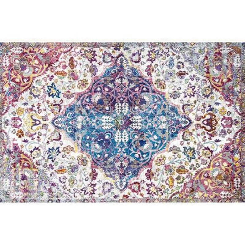 Retro Symmetrical Pattern Carpet Multicolor Polyester Rug Stain Resistant Carpet for Living Room