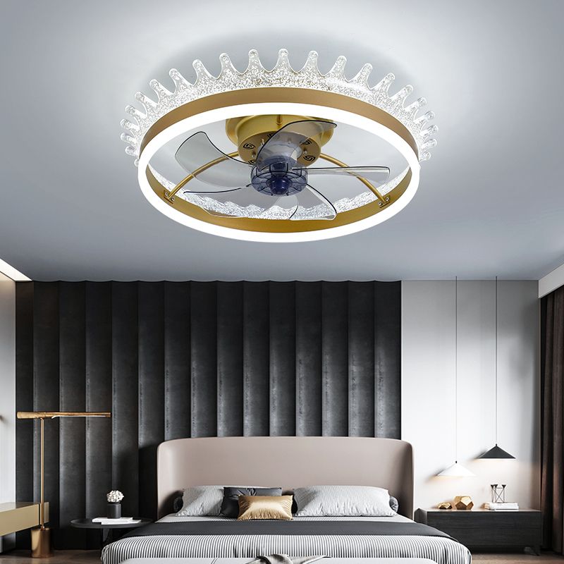 Acrylic Crown Shaped Ceiling Fan Minimalistic LED Semi Mount Lighting for Bedroom