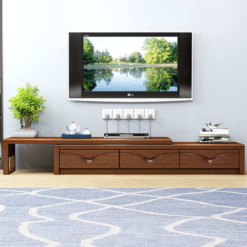 Traditional TV Media Stand Rubberwood TV Stand Console with Drawers