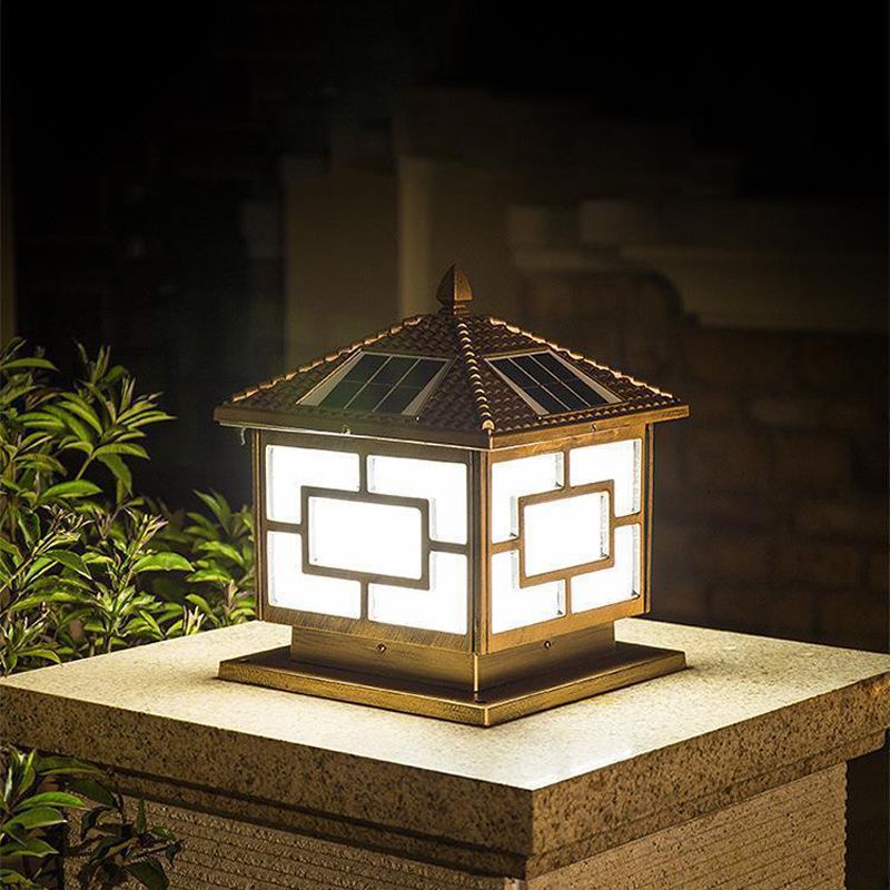 Rectangular Shape Metal Pillar Lamp Modern Style 1 Light Solar Outdoor Light