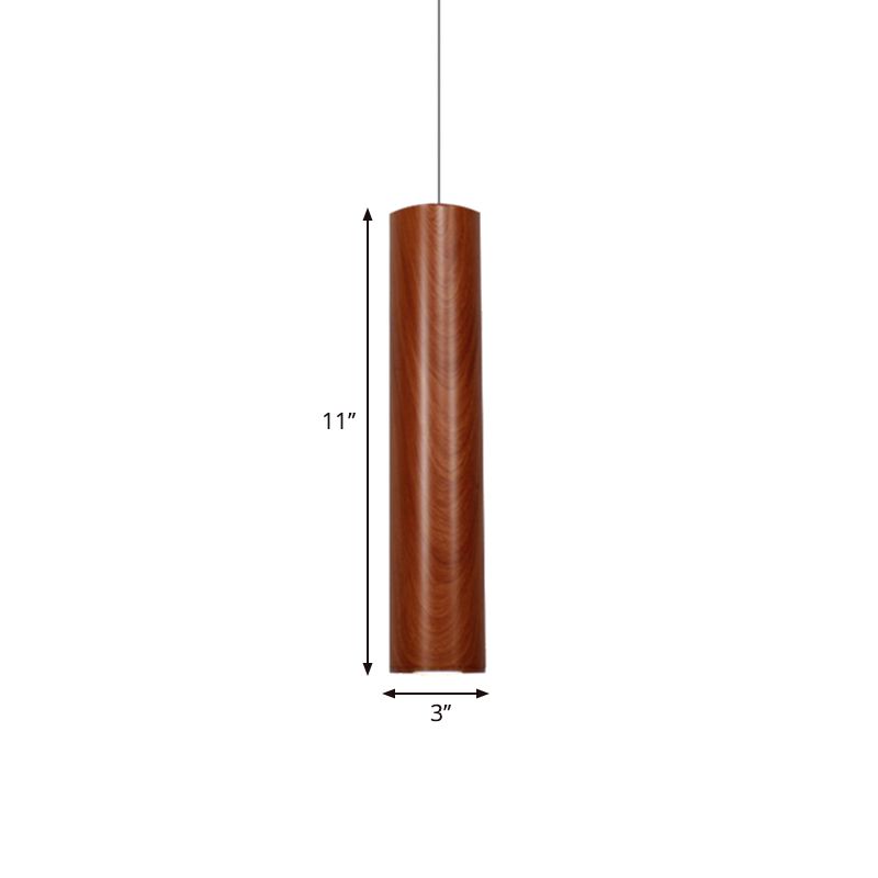 Cylinder Ceiling Light with Wood Grain Shade Modern Metal Brown Living Room Pendant Light in Warm/White, 11"/19"/27" Height