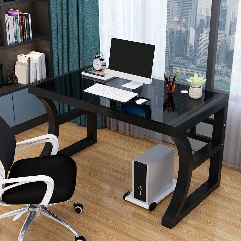 Modern Glass Top Writing Desk 29.53" Tall Rectangular Office Desk with Sled Base