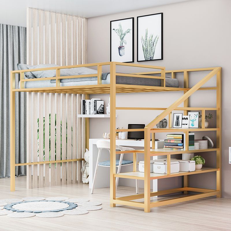 Contemporary Loft Bed with Staircase and Guardrail and Shelves