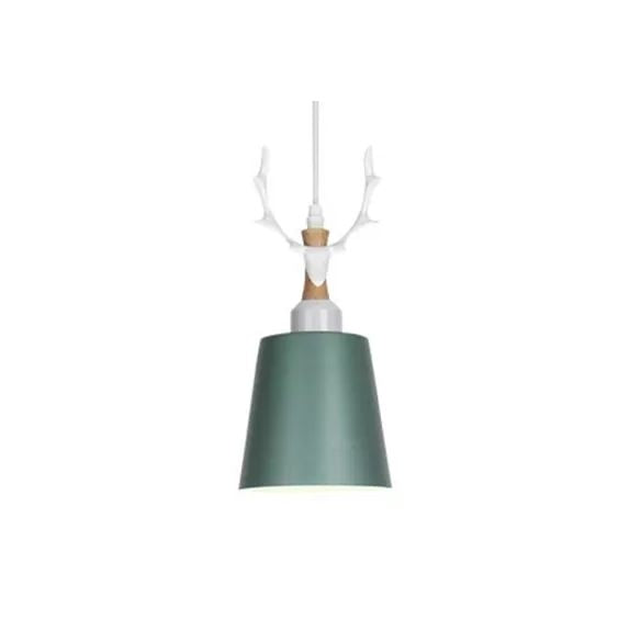 Macaron Style Bucket Hanging Light with Antlers 1 Light Metal Pendant Light for Balcony Foyer