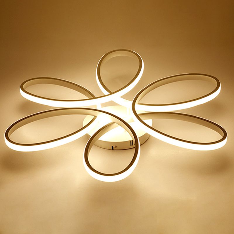 Petal Shape Minimalist LED Line Light Aluminum Contemporary Style Dining Room Semi Flush Mount Lighting Fixture