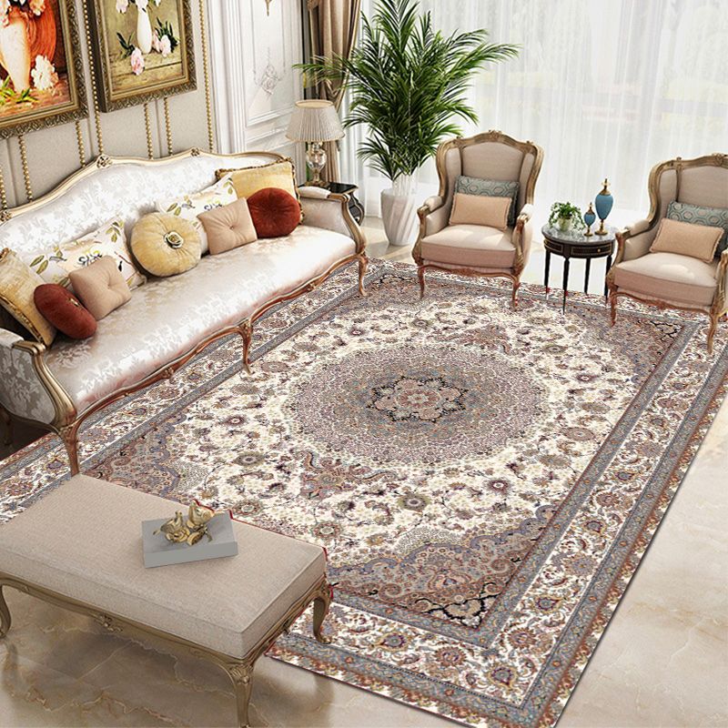 Multi Color Oriental Rug Cotton Blend Floral Printed Area Carpet Non-Slip Backing Pet Friendly Indoor Rug for Living Room