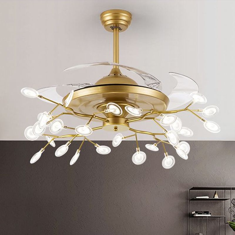 42" Wide Firefly Pendant Fan Lamp Modern Metal Dining Room Semi Flush Mount Ceiling Light