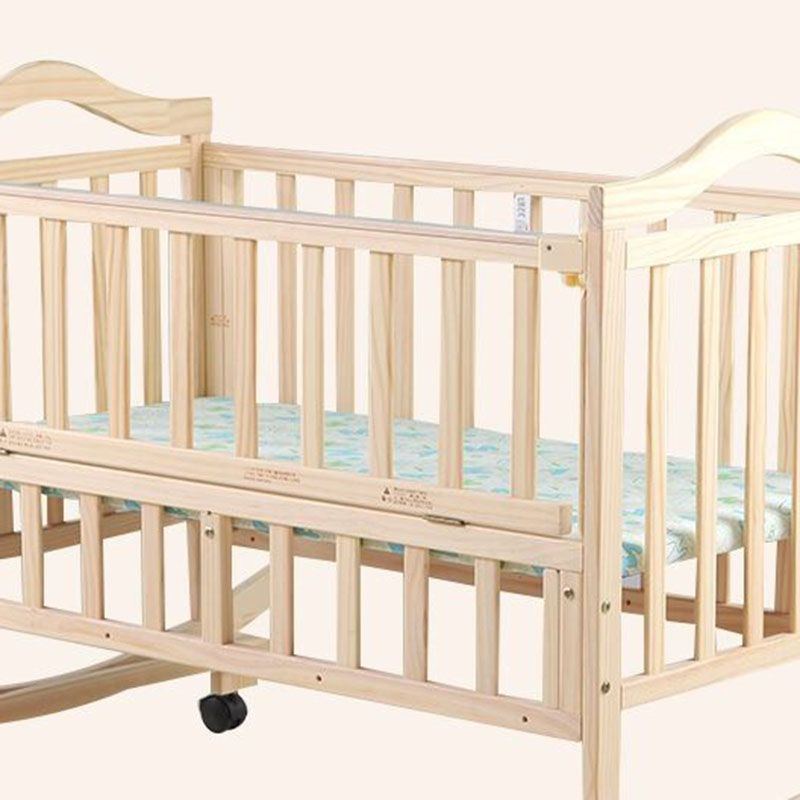 Scandinavian Nursery Crib Solid Wood Guardrail Baby Crib with Casters