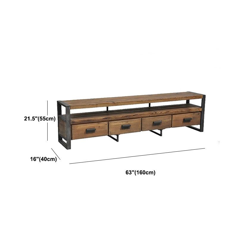 Industrial Style 4-Drawer TV Stand 21.65" H Wood & Iron Antique Brown TV Console