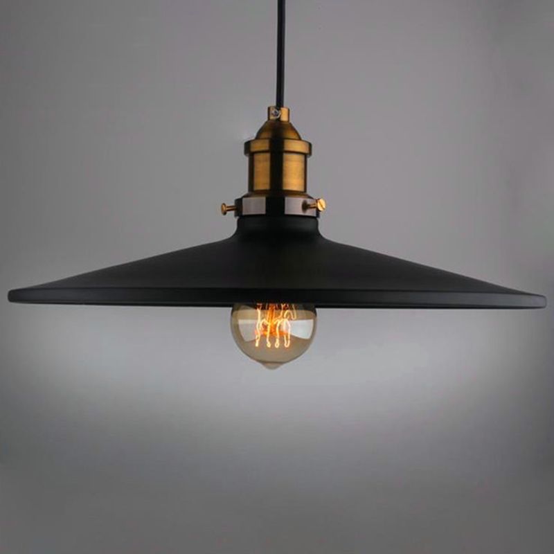 Black Flared Shade Hanging Light Simplicity Metallic 1 Bulb Restaurant Pendant Light Fixture